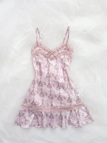 Satin Lavender Rose Slipdress