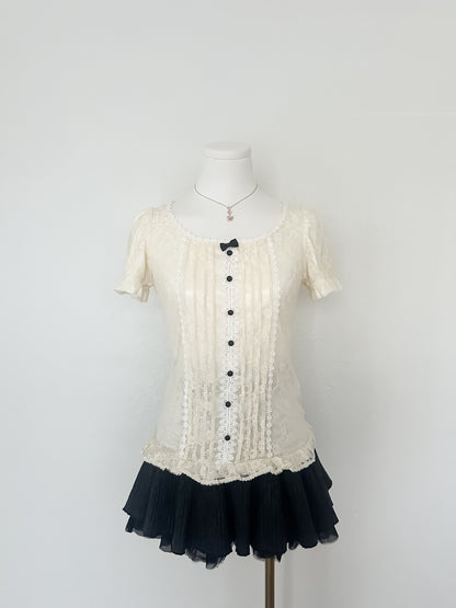 Cream Ribbon Lace Top