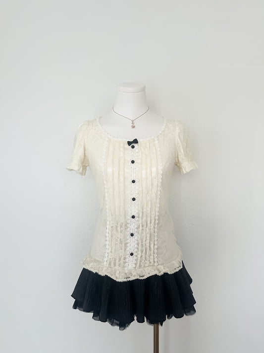 Cream Ribbon Lace Top