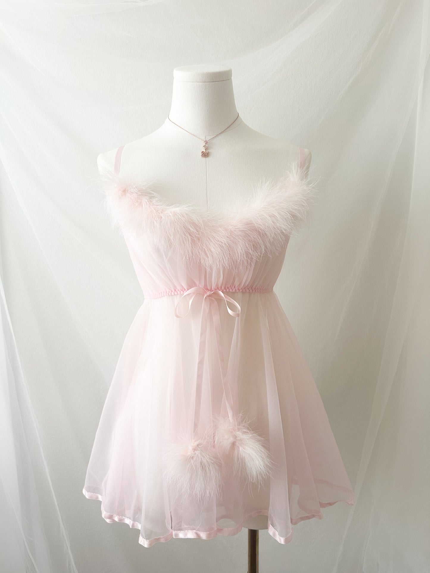 Vintage Blush Swan Feather Babydoll