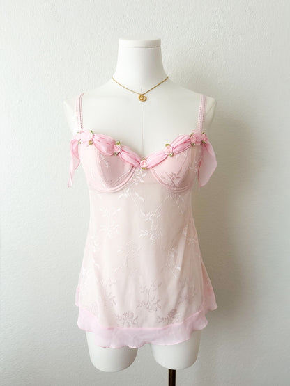 Vintage Pink Rose Fairy Mesh Top