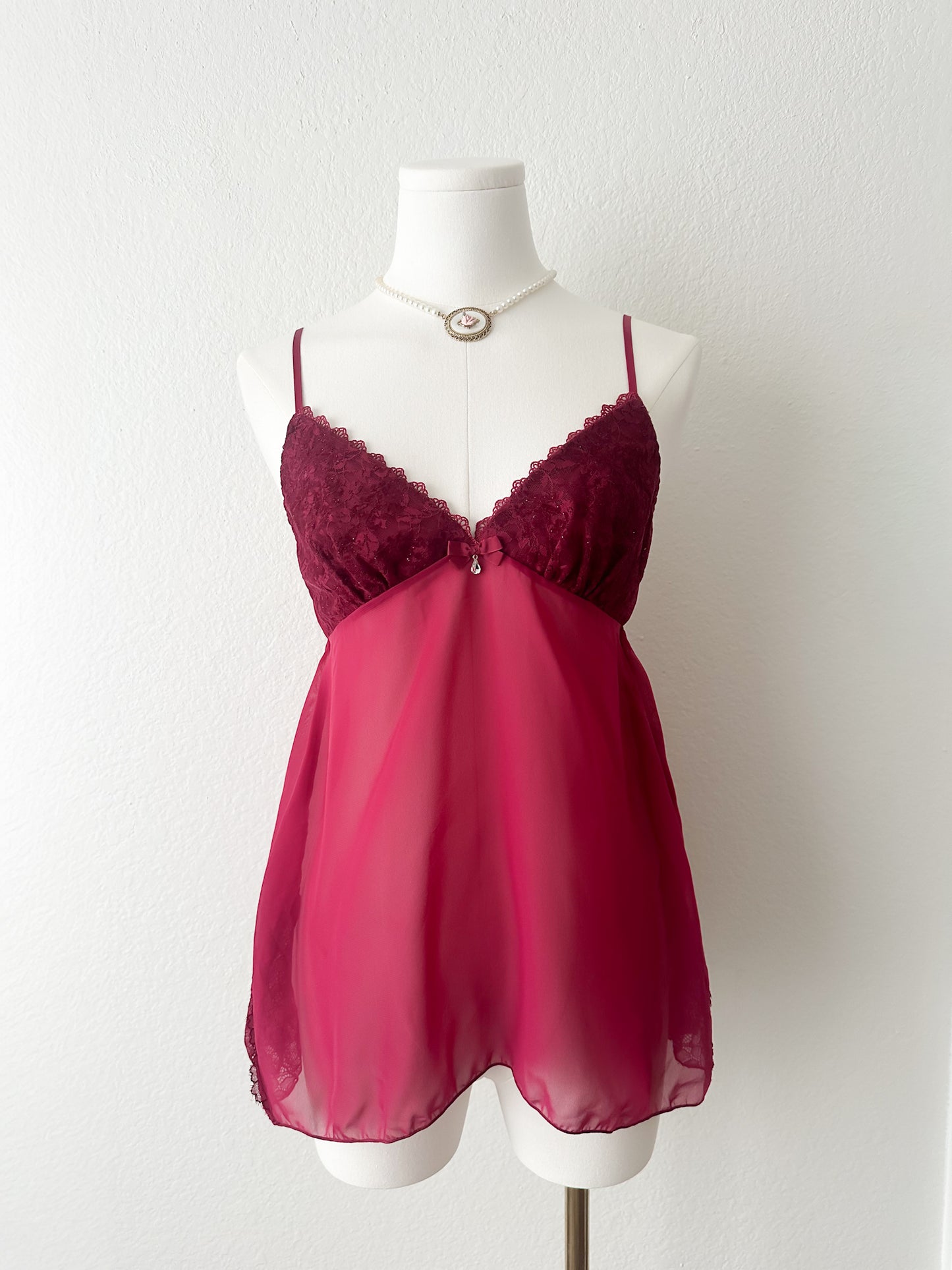Burgundy Lace Chiffon Babydoll