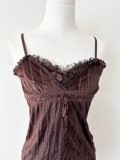 Choco Brown Beaded Lace Cami Top