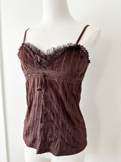 Choco Brown Beaded Lace Cami Top