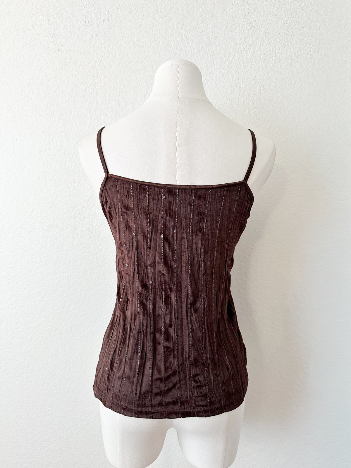 Choco Brown Beaded Lace Cami Top