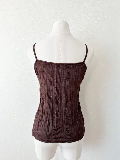 Choco Brown Beaded Lace Cami Top