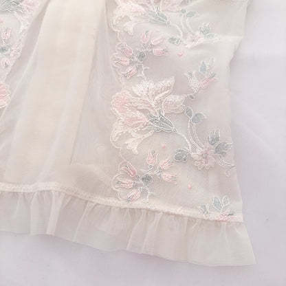 Japanese White Mesh Floral Embroidery Corset