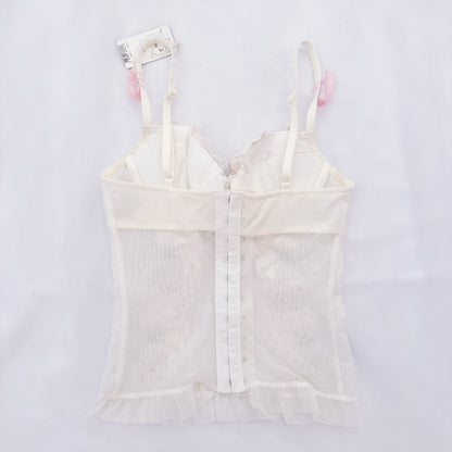 Japanese White Mesh Floral Embroidery Corset