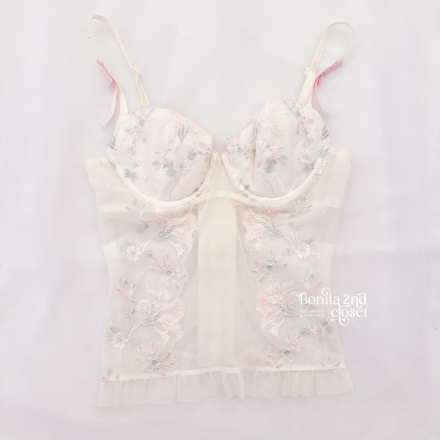 Japanese White Mesh Floral Embroidery Corset