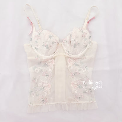 Japanese White Mesh Floral Embroidery Corset