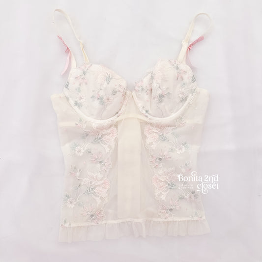 Japanese White Mesh Floral Embroidery Corset