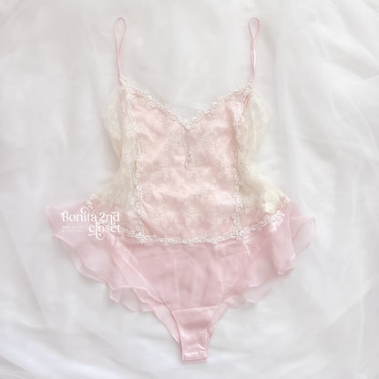 Vintage Delicates Blush Satin Lace Bodysuit