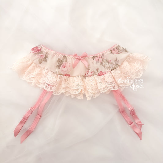 Coquette Cottagecore Pink Rose Lacey Garter Belt