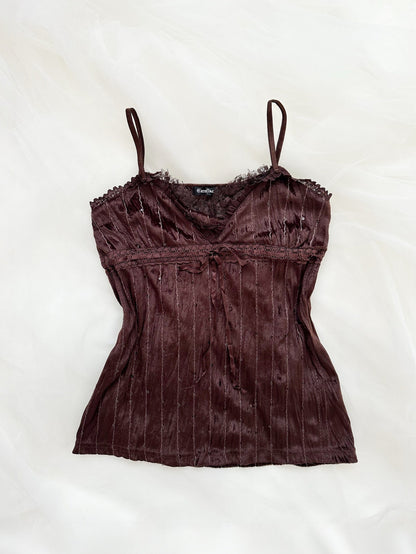 Choco Brown Beaded Lace Cami Top