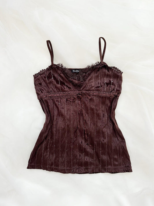 Choco Brown Beaded Lace Cami Top